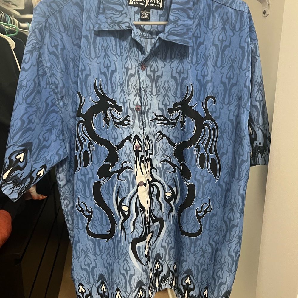 Blue Dragon Print Men's Shirt